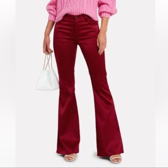 J Brand Mid-Rise Satin Flared Flat Front Pants valentina opium red 26 - Picture 6 of 8